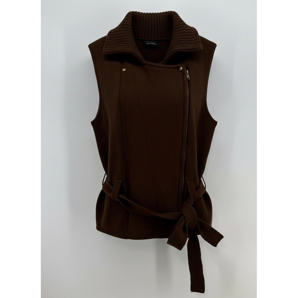 New Directions Sleeveless Sweater Women's Large Acrylic Brown Belted
